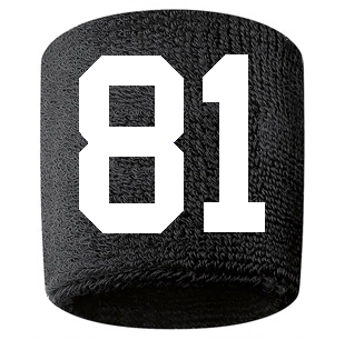 Number 81 Custom Black w/ White #'s Sweatband Wristband Embroidered Stitched