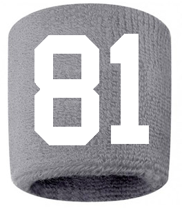 Number 81 Custom Gray w/ White #'s Sweatband Wristband Embroidered Stitched