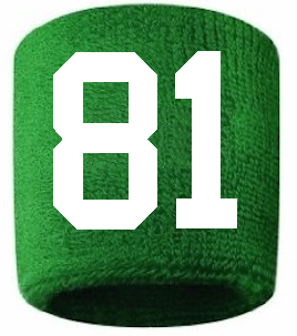 Number 81 Custom Green w/ White #'s Sweatband Wristband Embroidered Stitched