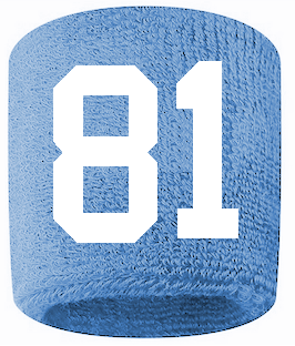 Number 81 Custom Light Blue w/ White #'s Sweatband Wristband Embroidered Stitched