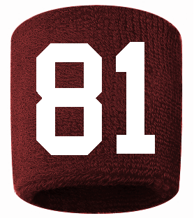 Number 81 Custom Maroon w/ White #'s Sweatband Wristband Embroidered Stitched