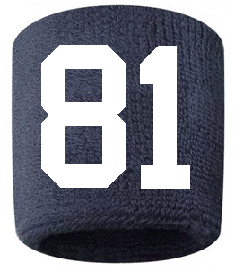 Number 81 Custom Navy Blue w/ White #'s Sweatband Wristband Embroidered Stitched
