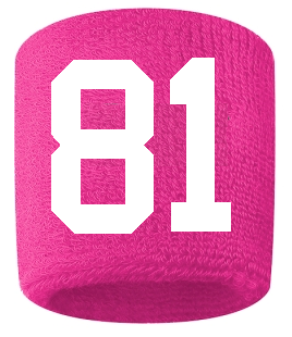 Number 81 Custom Hot Pink w/ White #'s Sweatband Wristband Embroidered Stitched