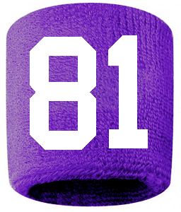 Number 81 Custom Purple w/ White #'s Sweatband Wristband Embroidered Stitched