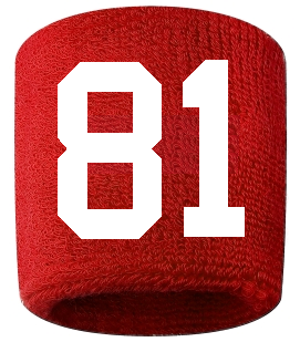 Number 81 Custom Red w/ White #'s Sweatband Wristband Embroidered Stitched