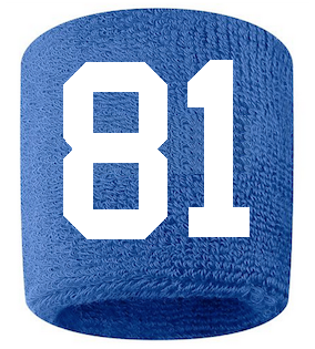 Number 81 Custom Royal Blue w/ White #'s Sweatband Wristband Embroidered Stitched
