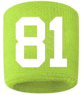 Number 81 Custom Volt Neon Lime Green w/ White #'s Sweatband Wristband Embroidered Stitched