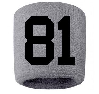 Number 81 Custom Gray w/ Black #'s Sweatband Wristband Embroidered Stitched