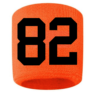 Number 82 Custom Orange w/ Black #'s Sweatband Wristband Embroidered Stitched