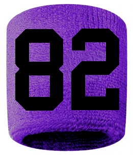 Number 82 Custom Purple w/ Black #'s Sweatband Wristband Embroidered Stitched