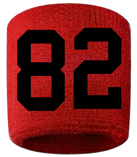Number 82 Custom Red w/ Black #'s Sweatband Wristband Embroidered Stitched