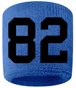 Number 82 Custom Royal Blue w/ Black #'s Sweatband Wristband Embroidered Stitched