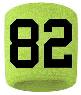 Number 82 Custom Volt Neon Lime Green w/ Black #'s Sweatband Wristband Embroidered Stitched