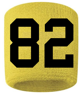 Number 82 Custom Yellow w/ Black #'s Sweatband Wristband Embroidered Stitched