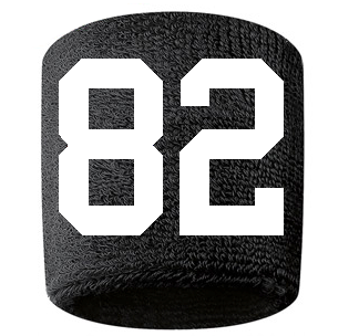 Number 82 Custom Black w/ White #'s Sweatband Wristband Embroidered Stitched