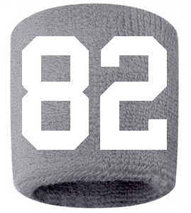 Number 82 Custom Gray w/ White #'s Sweatband Wristband Embroidered Stitched