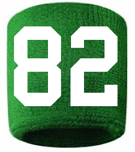 Number 82 Custom Green w/ White #'s Sweatband Wristband Embroidered Stitched