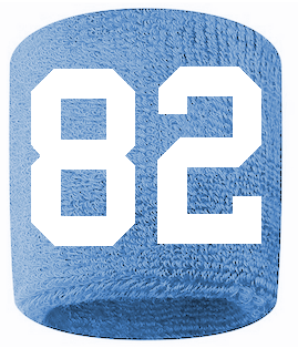 Number 82 Custom Light Blue w/ White #'s Sweatband Wristband Embroidered Stitched