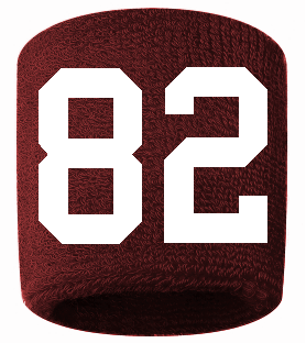 Number 82 Custom Maroon w/ White #'s Sweatband Wristband Embroidered Stitched