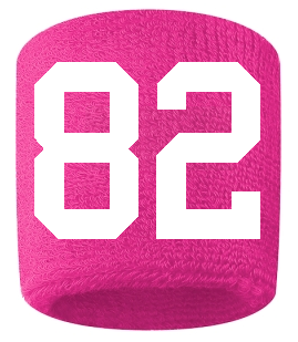 Number 82 Custom Hot Pink w/ White #'s Sweatband Wristband Embroidered Stitched