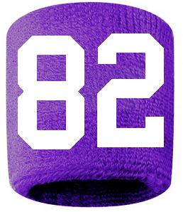 Number 82 Custom Purple w/ White #'s Sweatband Wristband Embroidered Stitched