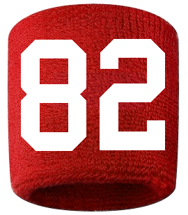 Number 82 Custom Red w/ White #'s Sweatband Wristband Embroidered Stitched