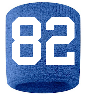 Number 82 Custom Royal Blue w/ White #'s Sweatband Wristband Embroidered Stitched