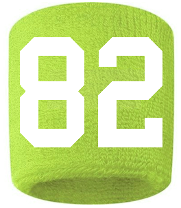 Number 82 Custom Volt Neon Lime Green w/ White #'s Sweatband Wristband Embroidered Stitched