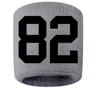 Number 82 Custom Gray w/ Black #'s Sweatband Wristband Embroidered Stitched