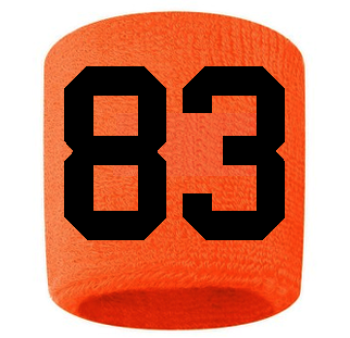Number 83 Custom Orange w/ Black #'s Sweatband Wristband Embroidered Stitched
