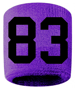 Number 83 Custom Purple w/ Black #'s Sweatband Wristband Embroidered Stitched