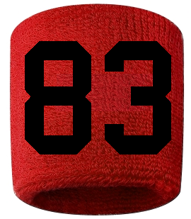 Number 83 Custom Red w/ Black #'s Sweatband Wristband Embroidered Stitched