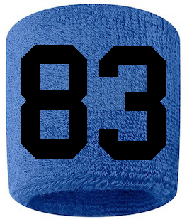 Number 83 Custom Royal Blue w/ Black #'s Sweatband Wristband Embroidered Stitched