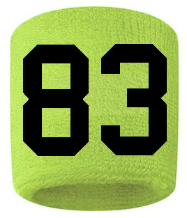 Number 83 Custom Volt Neon Lime Green w/ Black #'s Sweatband Wristband Embroidered Stitched