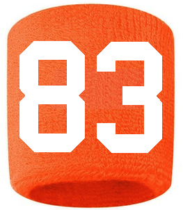 Number 83 Custom Orange w/ White #'s Sweatband Wristband Embroidered Stitched