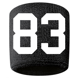 Number 83 Custom Black w/ White #'s Sweatband Wristband Embroidered Stitched