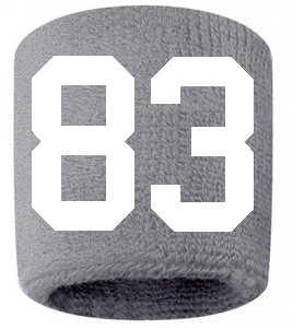 Number 83 Custom Gray w/ White #'s Sweatband Wristband Embroidered Stitched