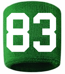 Number 83 Custom Green w/ White #'s Sweatband Wristband Embroidered Stitched