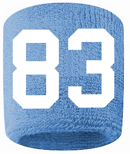Number 83 Custom Light Blue w/ White #'s Sweatband Wristband Embroidered Stitched