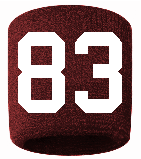 Number 83 Custom Maroon w/ White #'s Sweatband Wristband Embroidered Stitched
