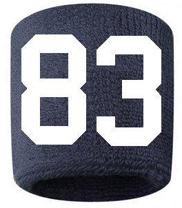 Number 83 Custom Navy Blue w/ White #'s Sweatband Wristband Embroidered Stitched