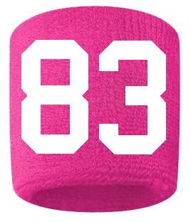 Number 83 Custom Hot Pink w/ White #'s Sweatband Wristband Embroidered Stitched