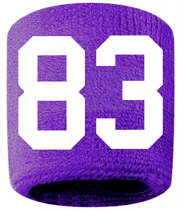 Number 83 Custom Purple w/ White #'s Sweatband Wristband Embroidered Stitched
