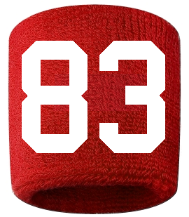 Number 83 Custom Red w/ White #'s Sweatband Wristband Embroidered Stitched