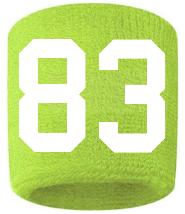 Number 83 Custom Volt Neon Lime Green w/ White #'s Sweatband Wristband Embroidered Stitched