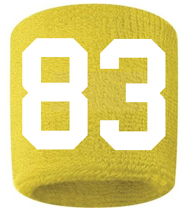 Number 83 Custom Yellow w/ White #'s Sweatband Wristband Embroidered Stitched