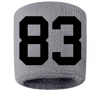 Number 83 Custom Gray w/ Black #'s Sweatband Wristband Embroidered Stitched