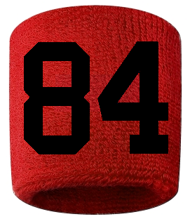 Number 84 Custom Red w/ Black #'s Sweatband Wristband Embroidered Stitched