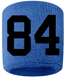 Number 84 Custom Royal Blue w/ Black #'s Sweatband Wristband Embroidered Stitched