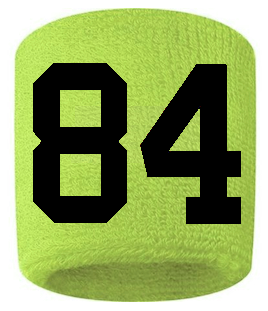 Number 84 Custom Volt Neon Lime Green w/ Black #'s Sweatband Wristband Embroidered Stitched